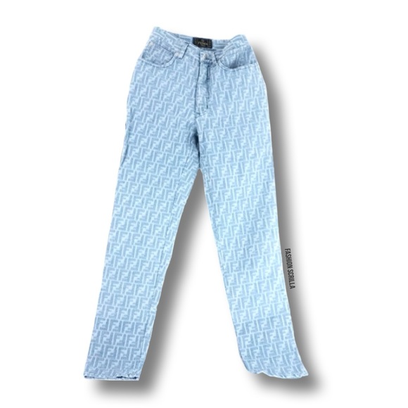 FENDI Vintage Blue Denim Zucca FF Monogram Logo Jeans - Picture 5 of 16